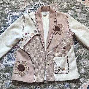 Embroidered Cream & Blush Open Cardigan Sweater